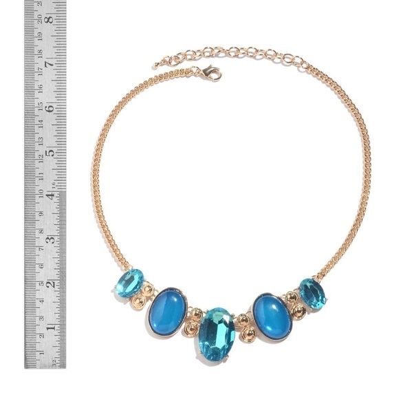 Simulated Apatite, Chroma Goldtone Curb Necklace - Picture 5 of 6